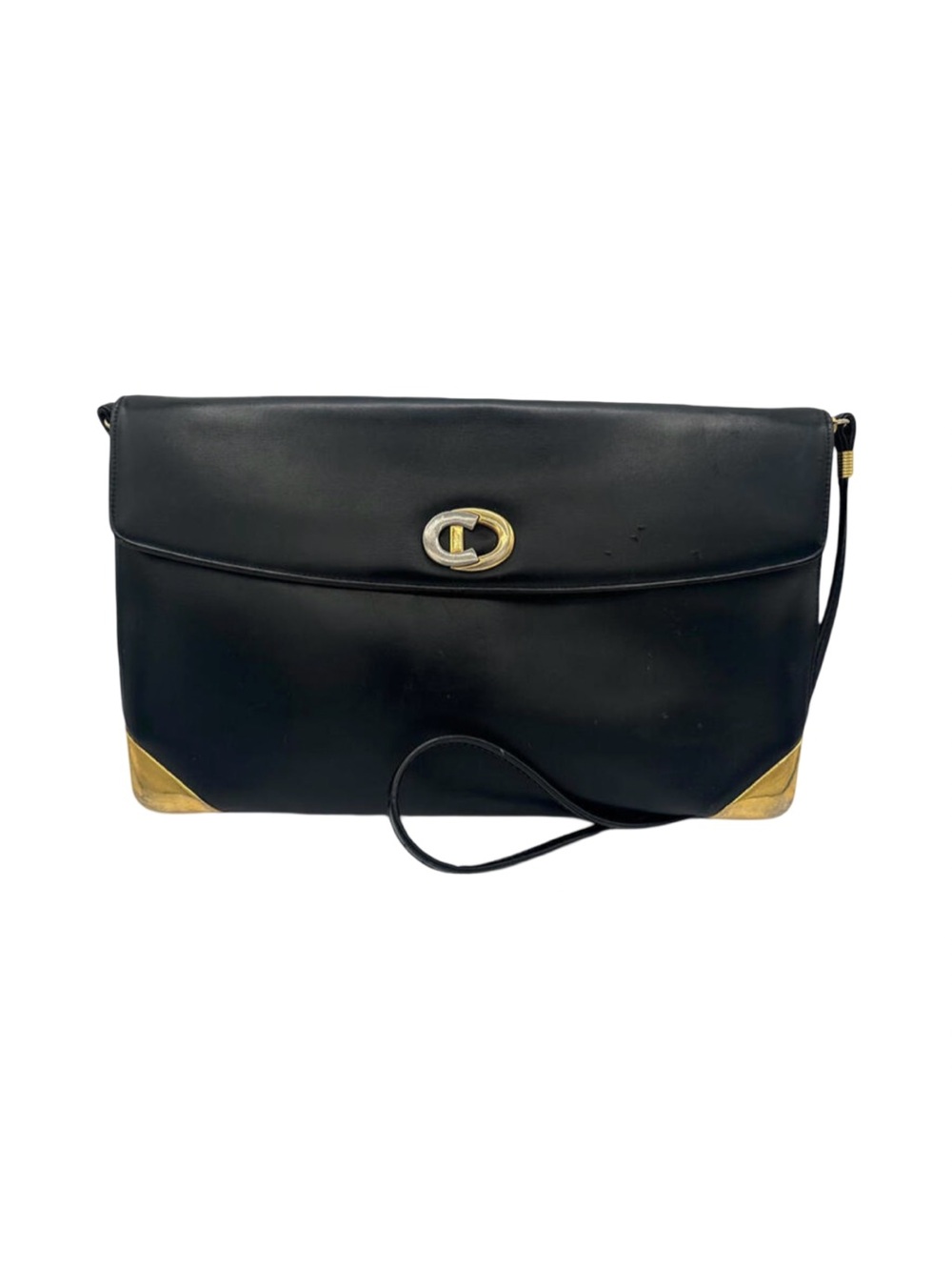 Christian Dior Leather Shoulder Bag CD Logo Plate/Black, GUC